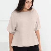 Isla Boat-Neck Flare Sleeve Blouse In Champagne