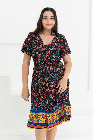 Emily Bohemian V-Neck Dress In Black Floral