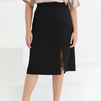 Deidre High Waisted Slit Midi Skirt In Black