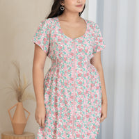 Poppy Scoop Neck Ruched Dress In Pink