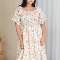 Flora Smocked Casual Dress In White Red Floral