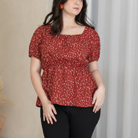 Meredith Puff Sleeves Ruched Top In Red