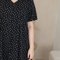Leah V-Neck Shift Dress In Black Polka Dots