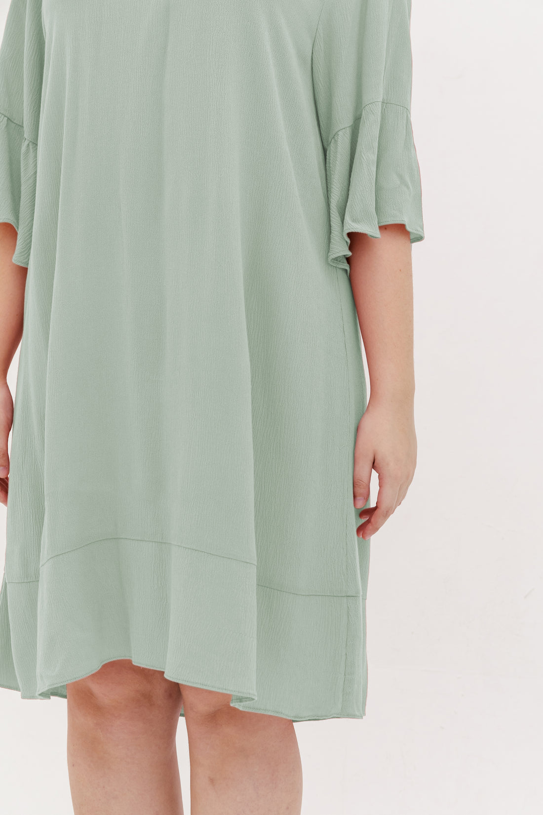 Lillian Trumpet Sleeve Dress In Powder Green LaineCurve Lillian Trumpet Sleeve Dress In Powder Green LaineCurve