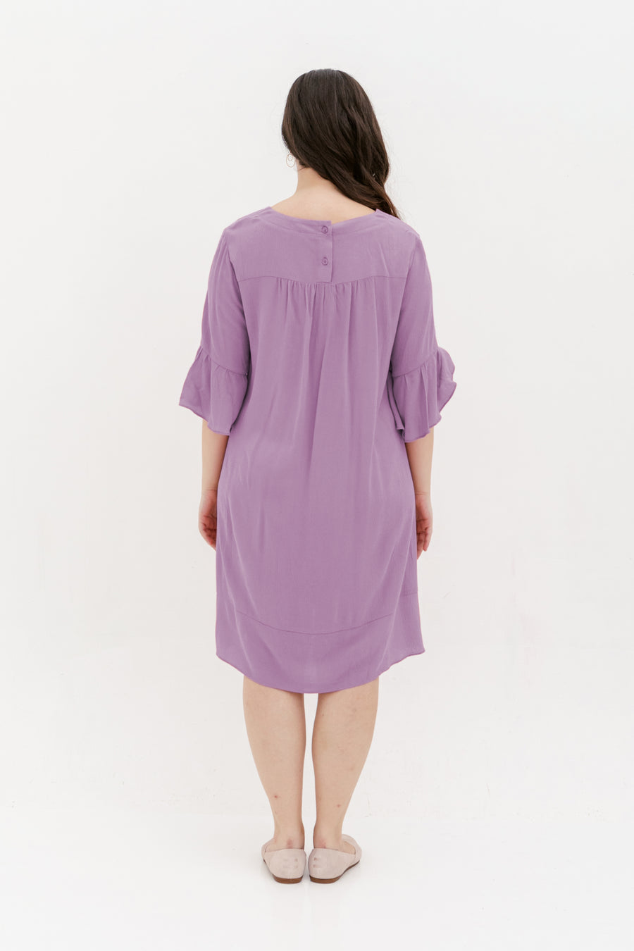 Lillian Trumpet Sleeve Dress In Mauve Purple