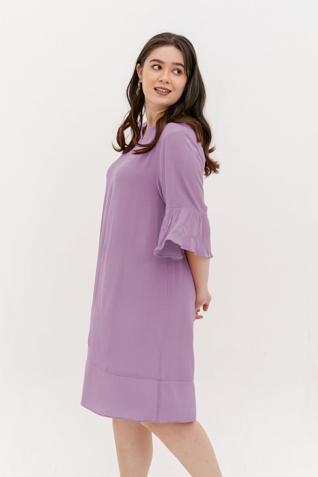 Lillian Trumpet Sleeve Dress In Mauve Purple